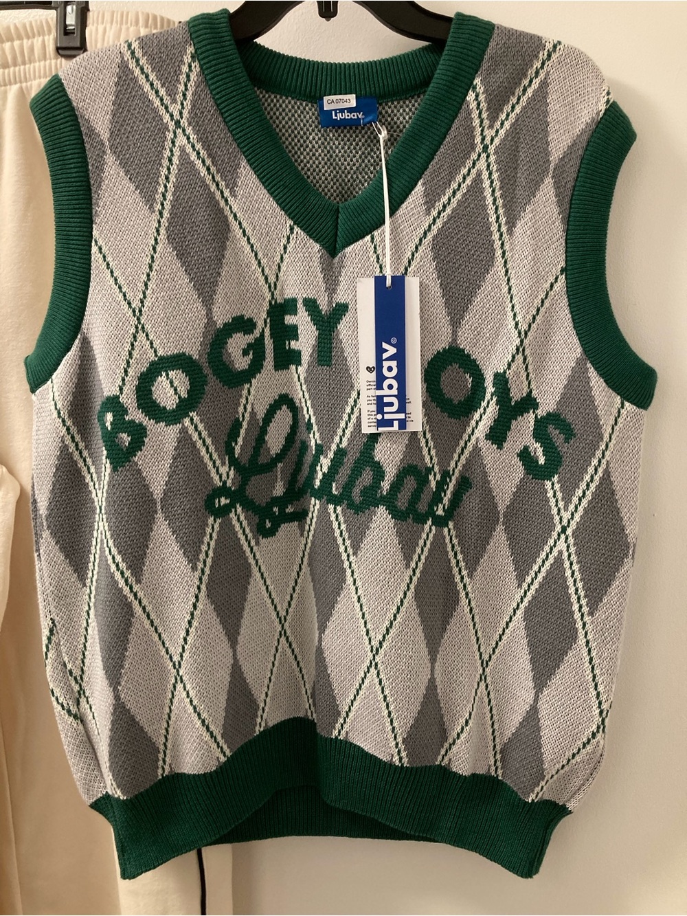 NWT Ljubav x Bogey Boys Knit Golf Sweater Vest Green Argyle Size S Unisex